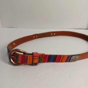 Vtg Fossil Woven Colorful Leather Belt Metal Accents Womens‎ Boho Hippie 34.5 in